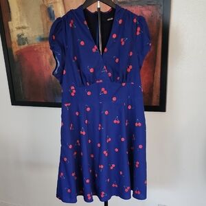 eShakti Navy Dress with Cherry Accents